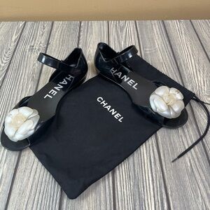 CHANEL Jelly Sandals Camellia Ballet Flats with Strap Size 37 / US 6.5